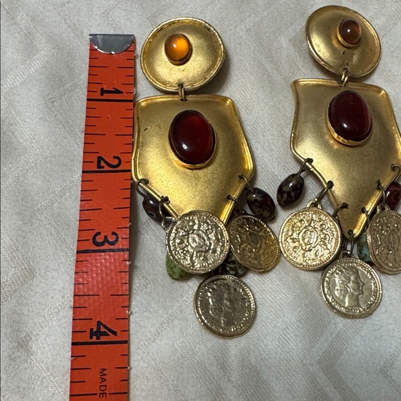 Vintage Gold and Amber Statement Earrings - Picture 3 of 12